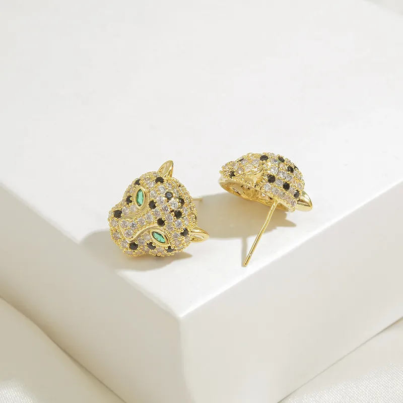 2024 High designer light luxury Korean S925 silver needle micro-set zircon leopard head stud earrings women luxury plated 18k gold temperament earring jewelry