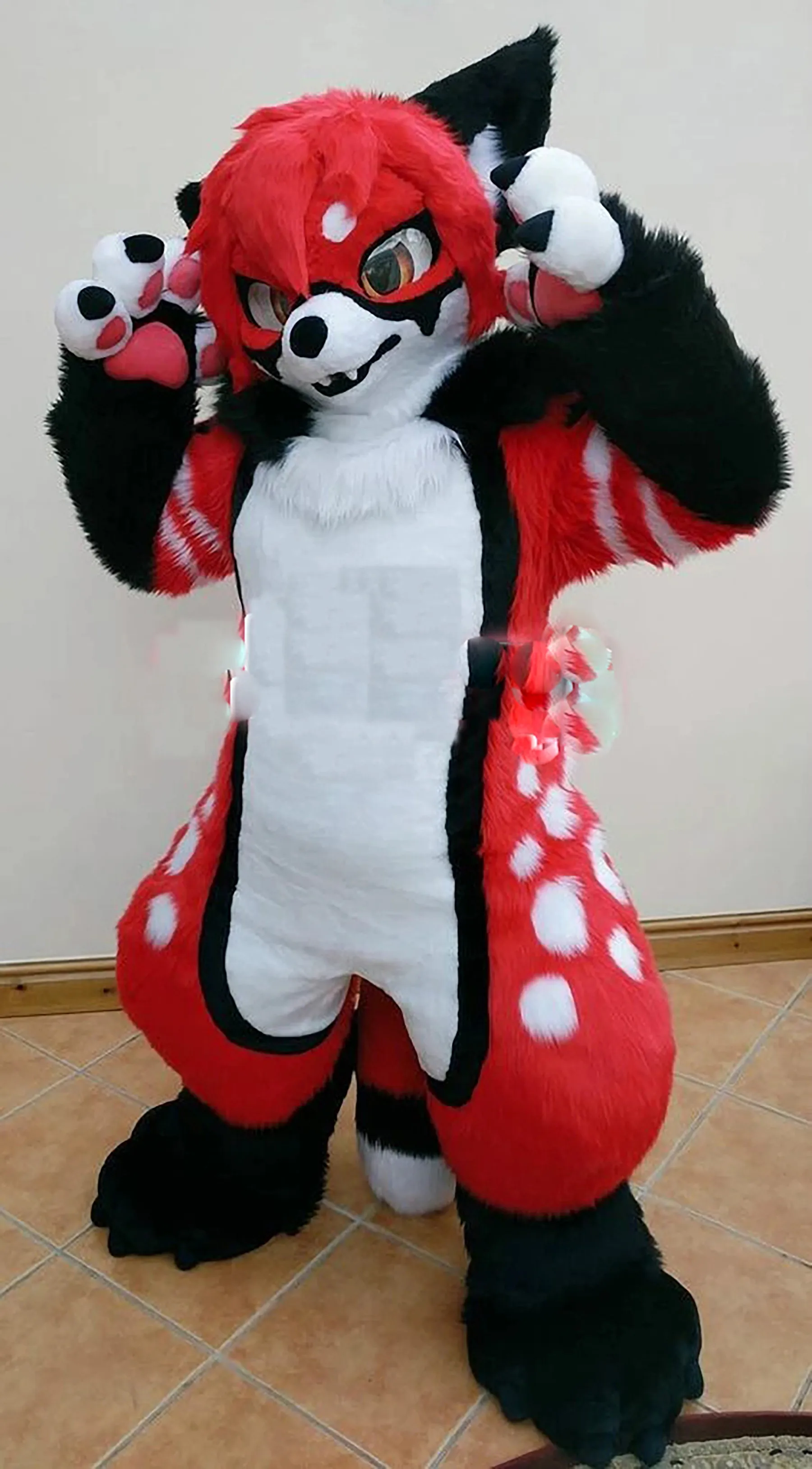 Melhor qualidade no Ali Halloween Pur Long Red Japan Animie Cat Fox Mascot Costume de aniversário Vestido de jogo Tamanho dos adultos