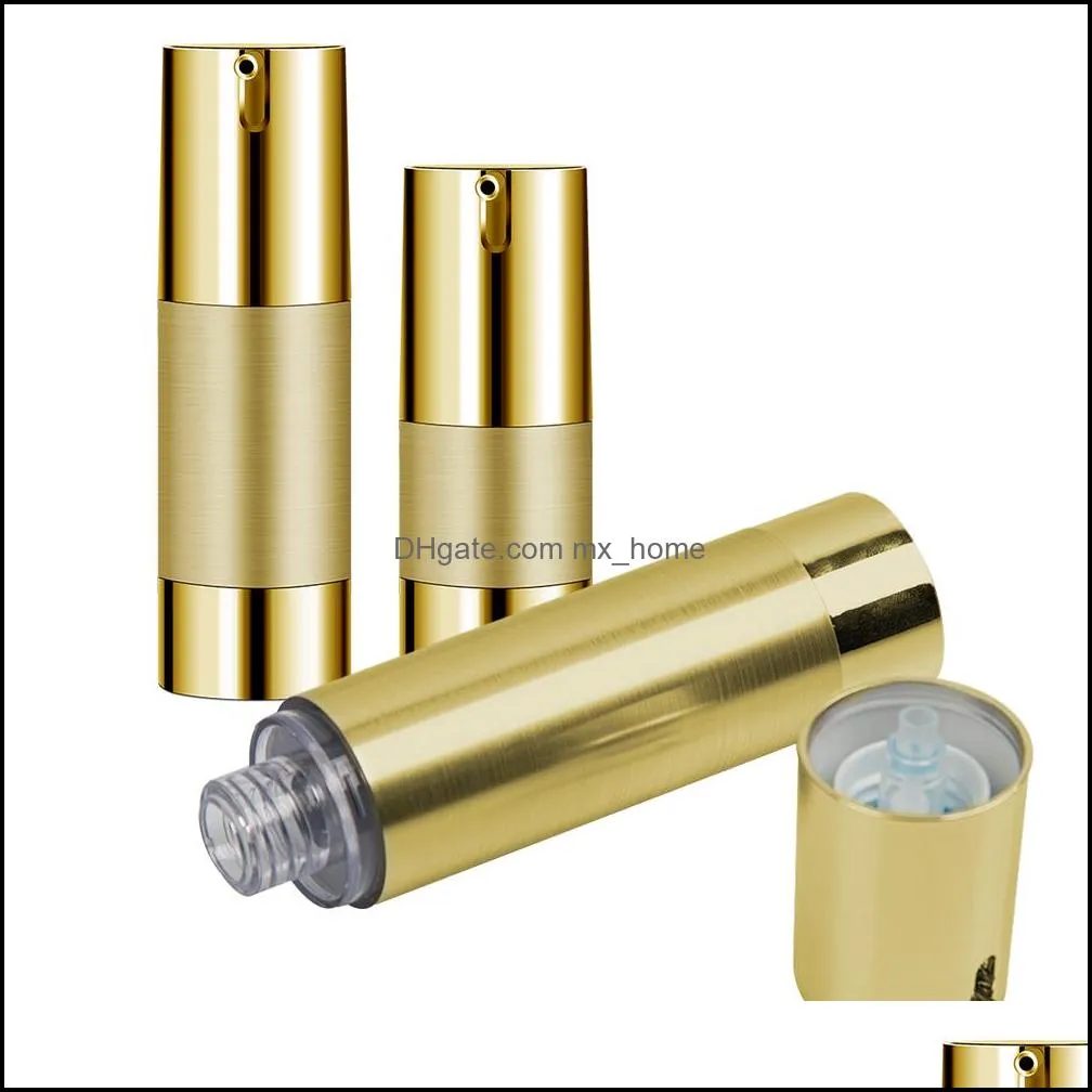 15ml 30ml 50ml Gold/silver Empty Cosmetic Airless Bottle Portable Refillable Pump Dispenser Bottles For Travel Lotion