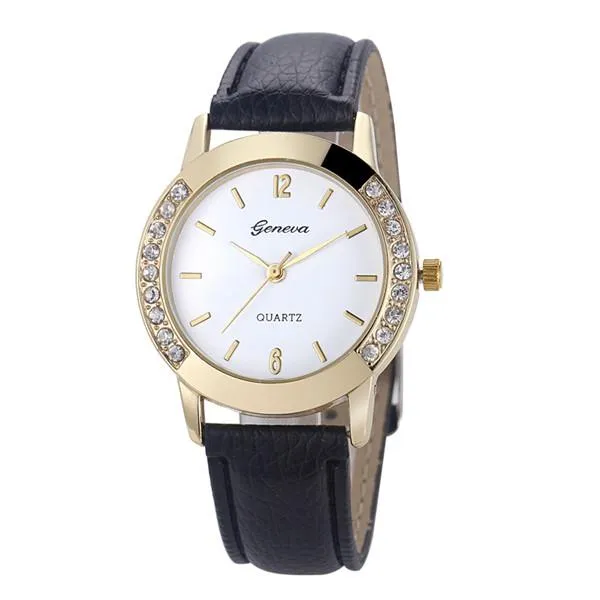 Wristwatches Ladies Watches العلامة التجارية Geneva Fashion Leather Band Quartz Watch Women Disual Sale Dropshipwristwatches Wristwatcheswris