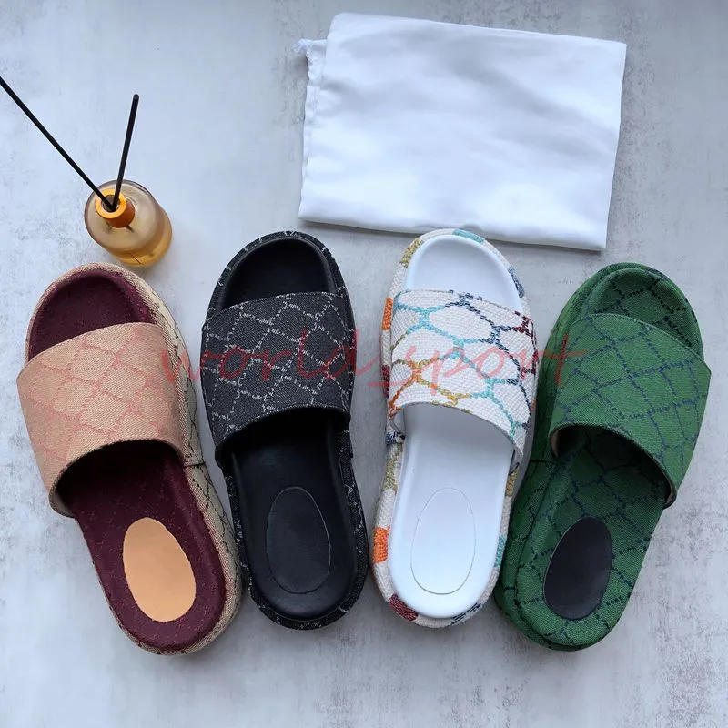 2023 designer dia's platform sandalen dames slippers geborduurd canvas mode meisjes 60mm canvas bedekte schuifregelaar slipper en stofzakken eur maat 35-45