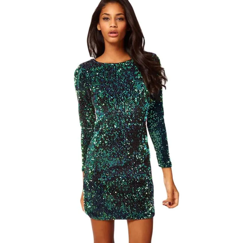 Casual Dresses Green Sequin Dress Women Sexy Club 2022 Slim Backless Bodycon Party Nightclub Mini Vintage Female VestidoCasual