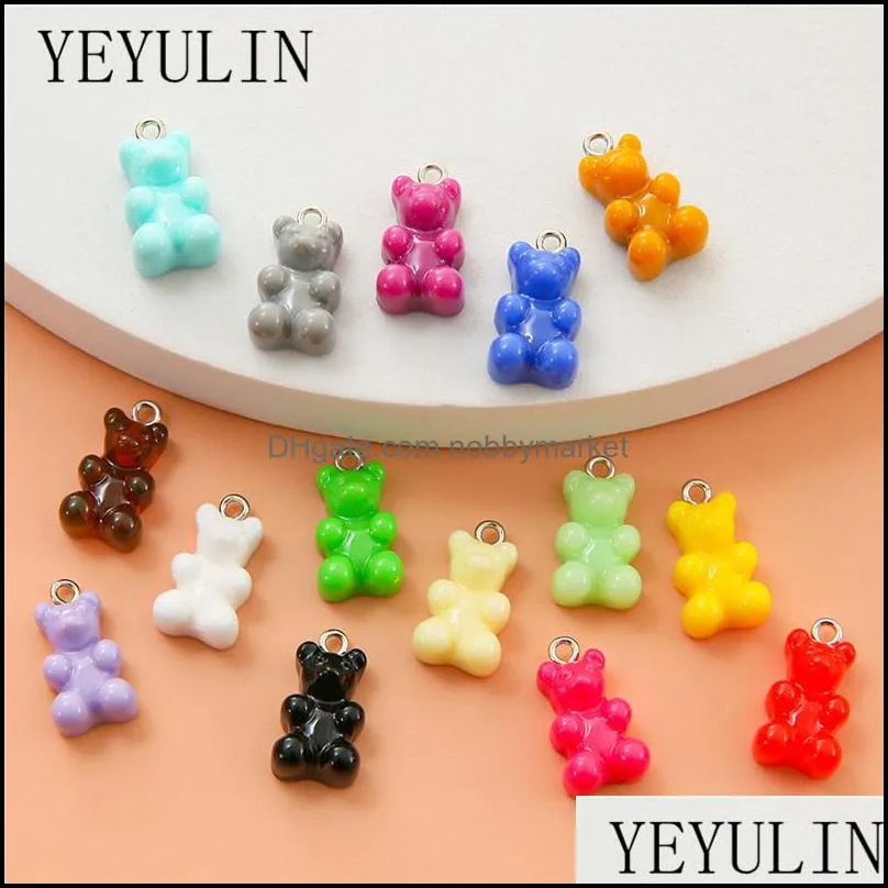 10pcs Candy Color Gummy Mini Bear Charms For DIY Making Cute Earrings Pendants Necklaces Jewelry Finding Accessories 12*21mm