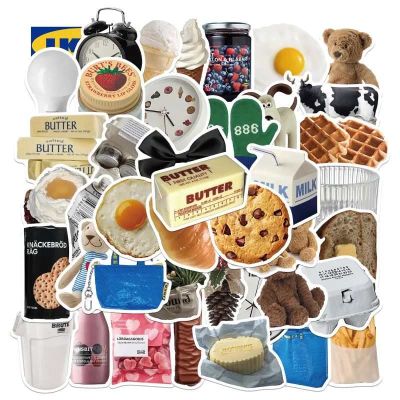 50st Ny Ins Food Milk Butter Stickers för bil bärbar dator Telefon Motorcycl Hjälmtecknad dekal klistermärke för barn klassiska leksaker