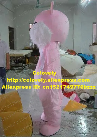 Costume da bambola mascotte Costume da mascotte gatto rosa vivace Mascotte gattino Moggie con barba pelosa bianca Pancia rotonda bianca rosa Adulto No.2776 Free S