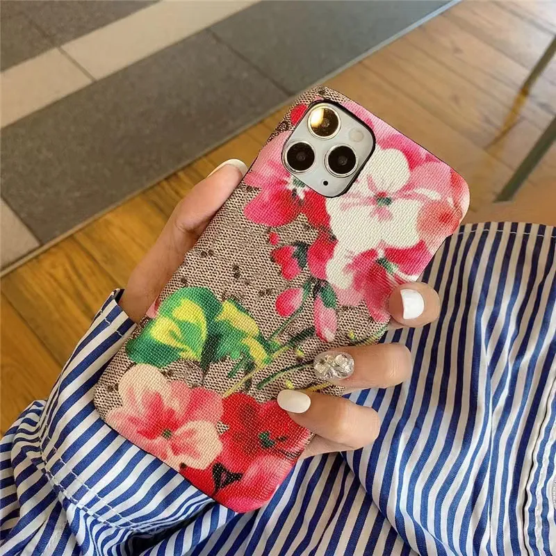 Top Grade Luxury Geranium Flower Phone Cases For Iphone 13 14 Pro Max 12 Mini 11 Xs Xr X Fashion Print Design Retro Leather Classic Back Cover Iphone Case