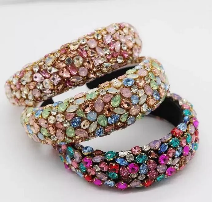 Barroca Full Crystal Headband Rhinestone Bandas De Cabelo Para Mulheres Colorido Diamante Headbands Hair Hoop Festa Jóias Acessórios 10 Cores