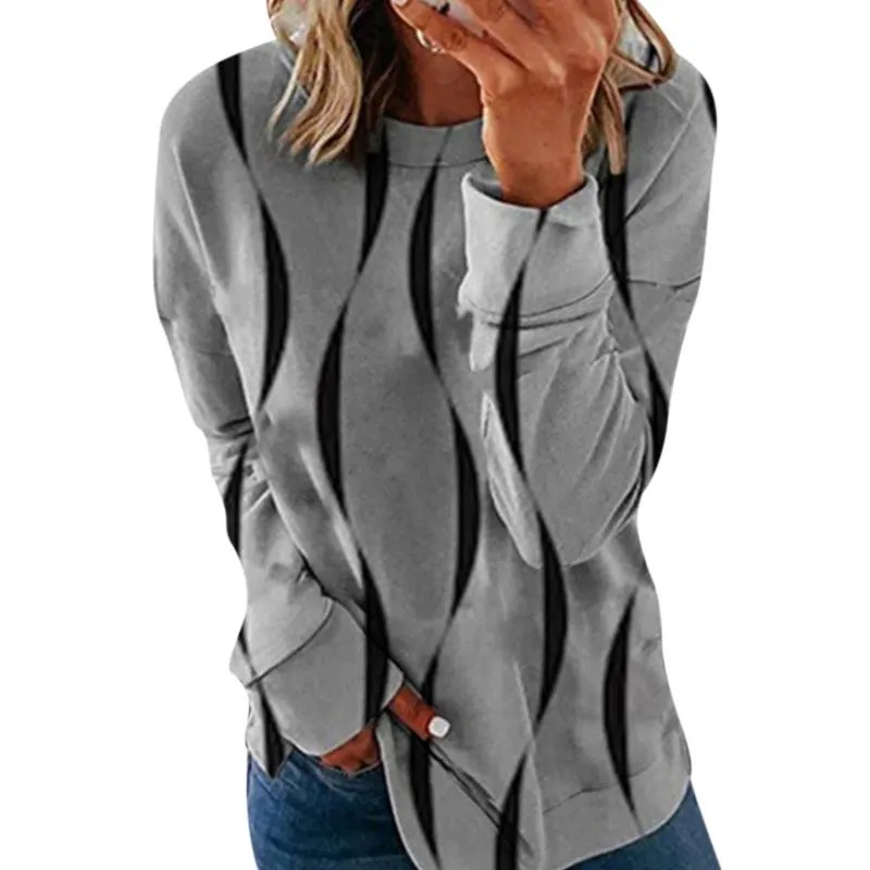 Damen-Kapuzenpullover, Sweatshirts, französisches Sweatshirt, Damen, lässige Oberteile, Bluse, modisches Langarm-Druckshirt, runder Kragen, O-Hoodie