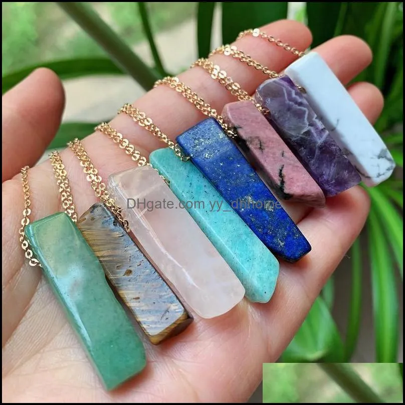 natural stone pendant necklace irregular rectangle quartz pendulum healing point amethysts lapis pink crystal necklace for women