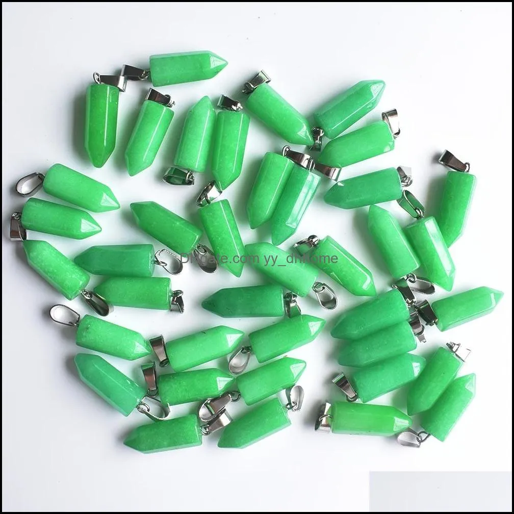 wholesale 50pcs/lot fashion natural malay jade stone hexagonal pillar charms pendants for jewelry making