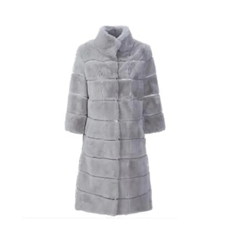 Big size 2019 vera pelliccia di coniglio rex naturale cappotto 11 colori design lungo donna inverno caldo outwear soprabito femminile T200915