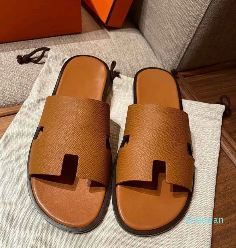 Summer Luxury Izmir Sandals Shoes Calfskin Leather Men Slippers Slip On Beach Slide Flats Boy's Flip Flops Sandalias EU38-46.2022