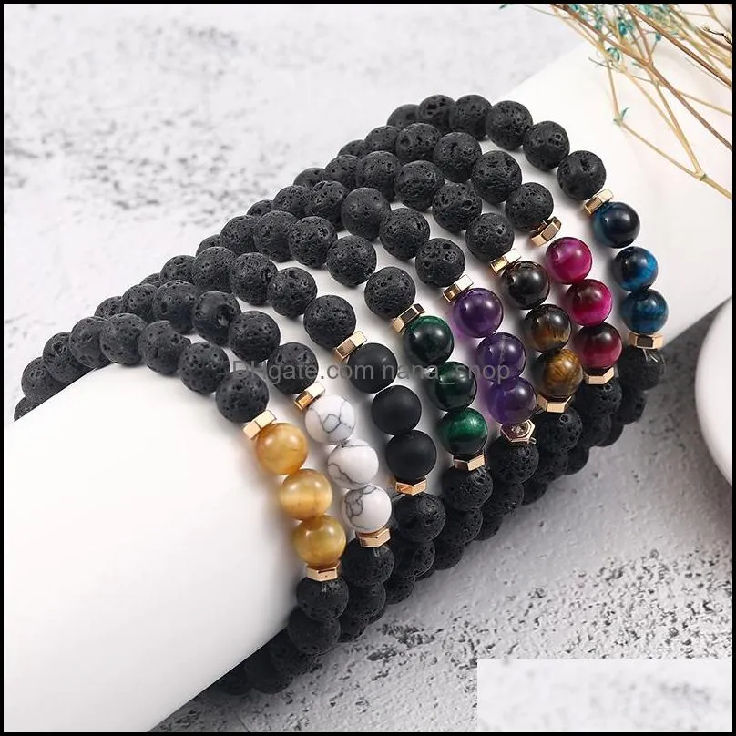 8mm Designs Lava Rock Beads Charms Bracelets  Oil Diffuser Elastic Natural Stone Beaded For Men Tiger Eye Chakra Fashion