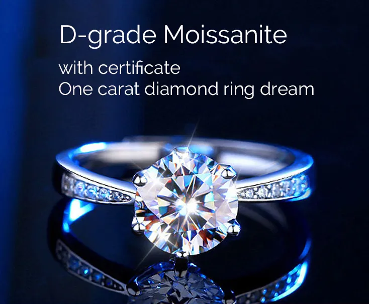 Echte D -Klasse Moissanite Diamond Ring Schmuck Frau 1 Karat Eheringe Geburtstagsgeschenk Einstellbare Unterstützung erneut überprüft mit Zertifikat