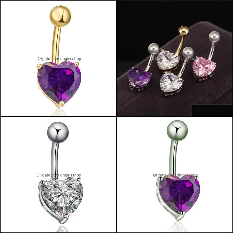 fashion body piercing jewelry gold / white gold plated heart zircon cubic bar ball navel belly button ring