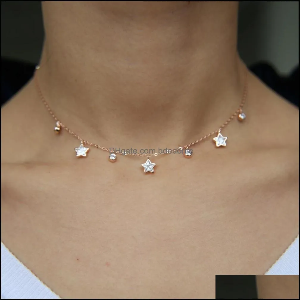 2018 Christmas gift jewelry round cz star shaped cubic zirconia geometric charms elegance 925 sterling silver star necklace2207