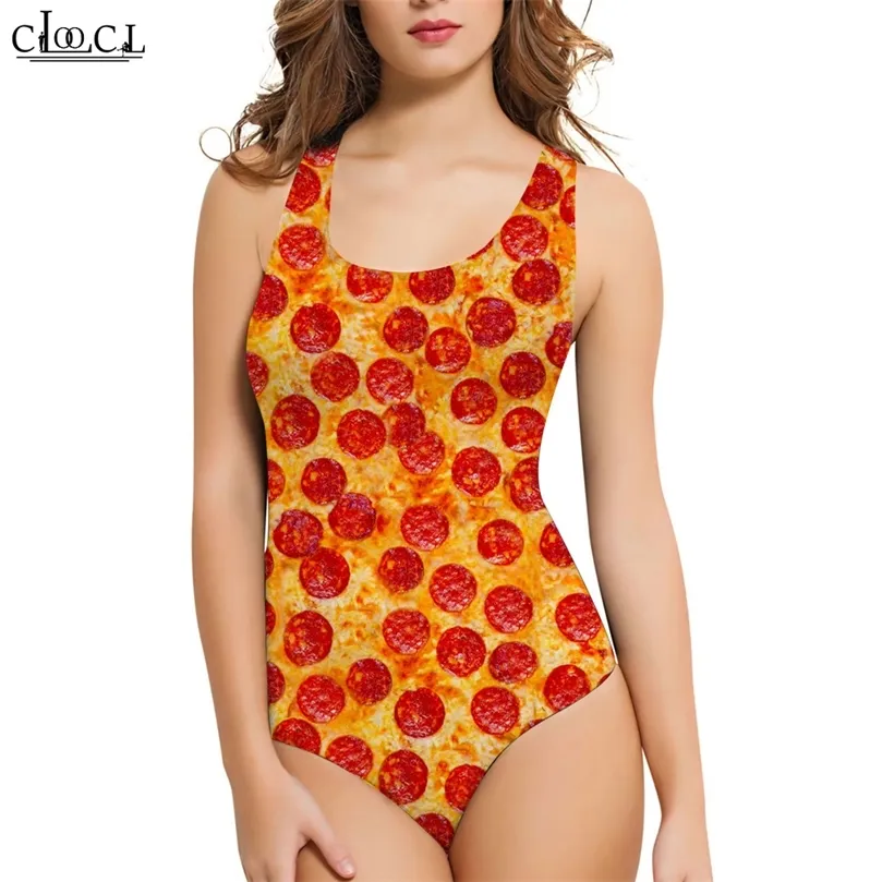 Moda senhoras sem mangas maiô gourmet pizza 3d onepiece banho casual verão feminino maiô gota w220616