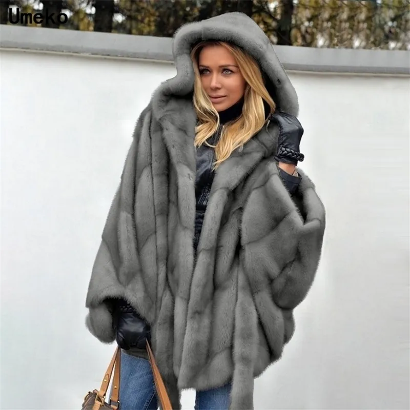 UMEKO Mink Winter Imitation päls kvinnor varm topp elegant tjocka mode damrock försäljning s5xl 201214
