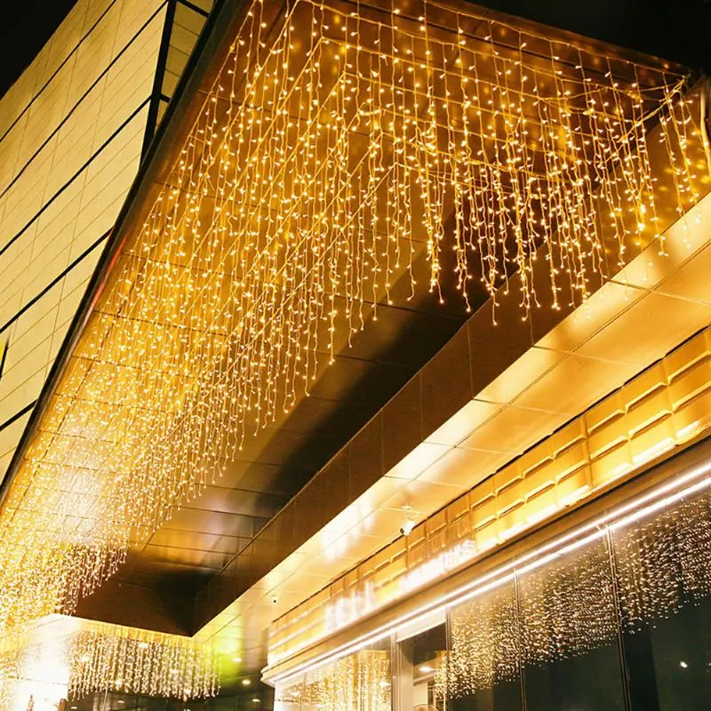 Strings Light String Christmas Cachoeira Luzes de cortina ao ar livre jardim de festas de casamento O Mall Eaves Decorated LED