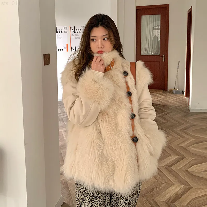 2021 autumn winter new imitation fur coat for women mid-length two-sided wear parka fashion chic double faced faux fur jacket T220716