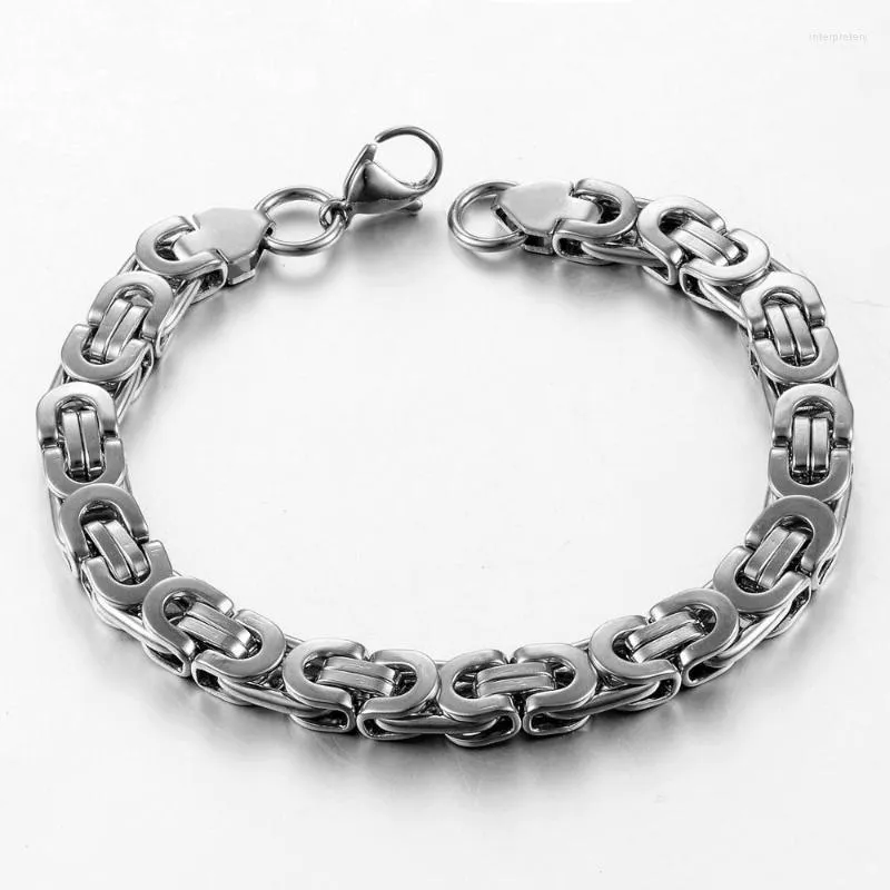 Bracciale bizantino in acciaio inossidabile Gioielli di moda Larghezza 8,5 mm Lunghezza 23 cm Catena a maglie Inte22