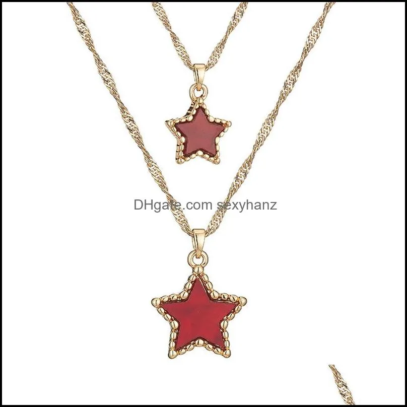 Women Fashion Pendant Necklace Charm Candy Color Acetic Acid Plate Star Multilayer Clavicle Chokers Necklaces Jewelry Gift 2975 Q2