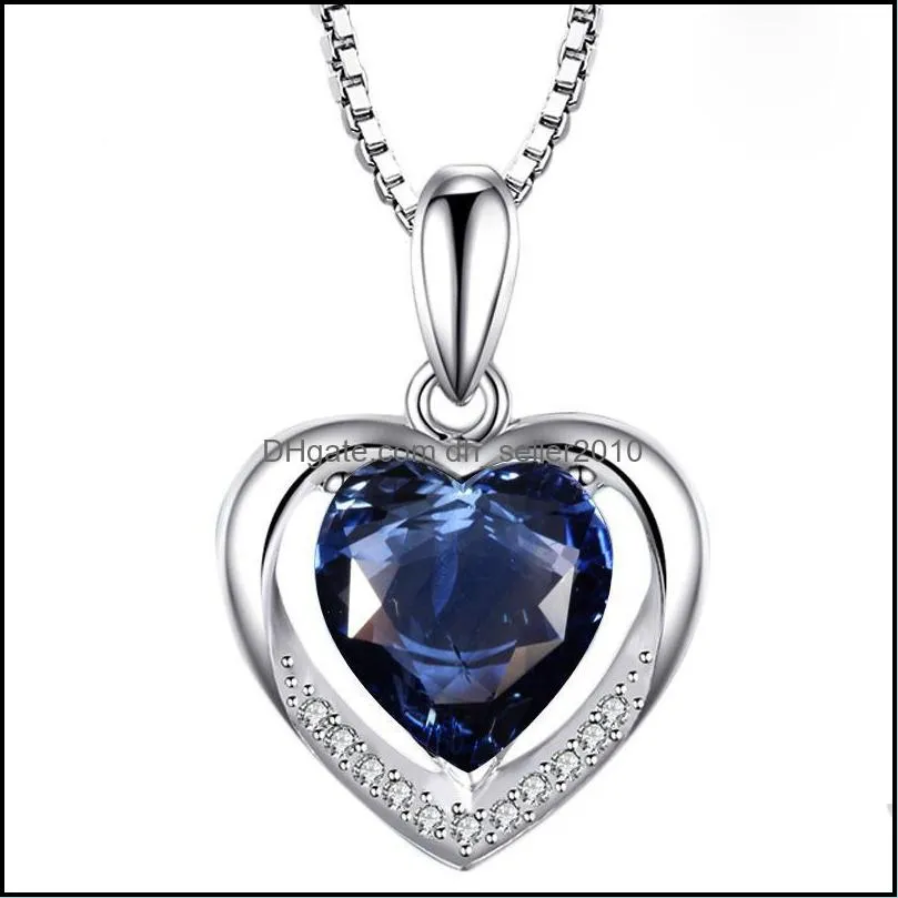 silver love heart shaped blue crystal chic pendant eternal heart necklace beautiful jewelry accessories women`s style