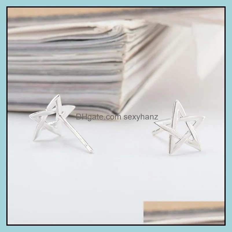 Womens Earring Brinco Real 925 Sterling Silver Tiny Cute Hollow Star Stud Earrings Girls Kids Lady Gift Wholesale YME112
