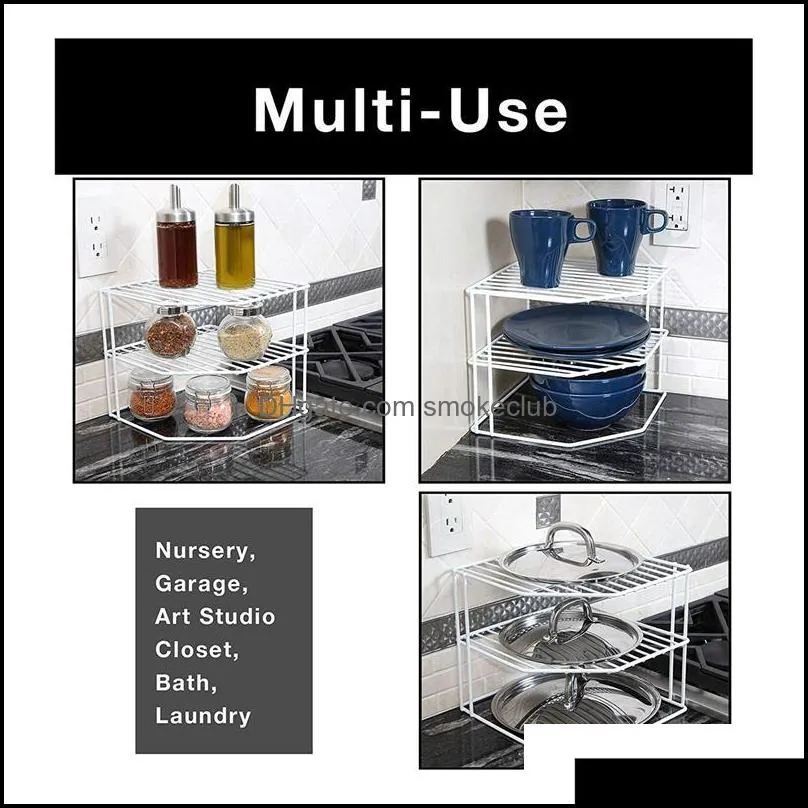 Kitchen Storage & Organization 3-Tier Corner Shelf Rack-Metal Frame-Rust Resistant Finish-Cups, Dishes, Cabinet Pantry