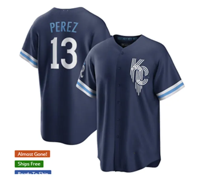 2022 City Baseball Jerseys Salvador Perez 13 Witt Jr. 7 Jersey Navy Color Button Up Men Size S-XXXL Stitched