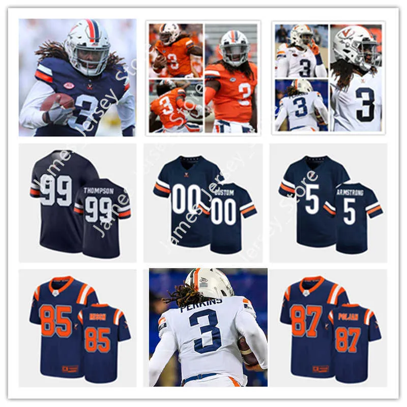 Jam 2022 NCAA UVA Custom Virginia Cavaliers Stitched Football Jersey 6 Nick Jackson Jerseys 10 Ben Smiley III 5 Brennan Armstrong 3 Dontayvion