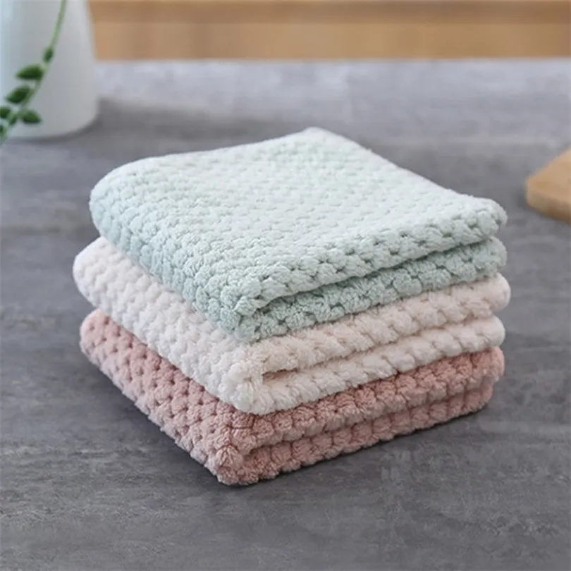 3PCS/Lot New Soft Fleece Cleaning Towel 25 x 25cm Absorbable Glass Home Kitchen Cleaning Cloth Wipes Table Window Car Dish Towel T200612