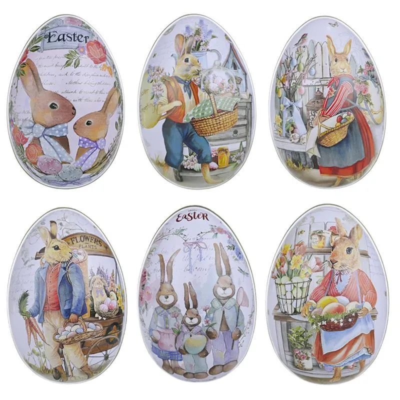 Opakowanie prezentów 6pcs Easter Egg Tinplate pudełko kreskówek w kształcie jajka cukierki