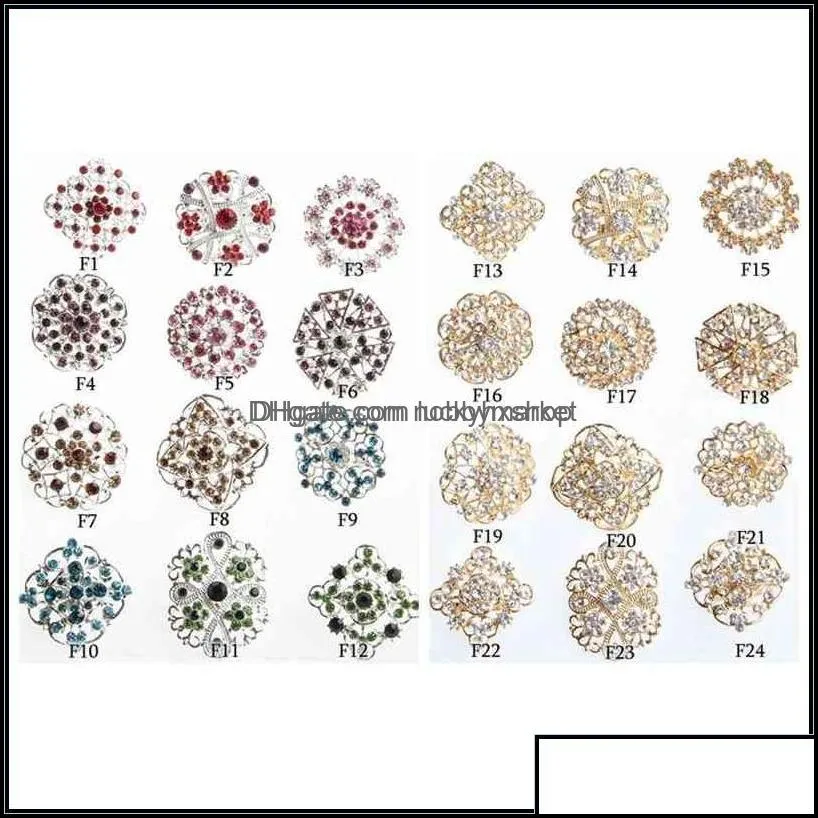 pins brooches jewelry 24pcs clear crystal rhinestones women bridal gold brooch pins for diy wedding bouquet kits drop delivery 2021