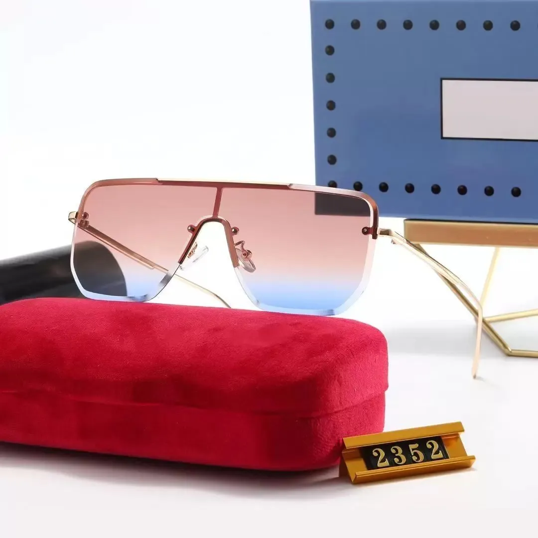 Solglasögon för kvinna Designer Solglasögon UV400 Solskydd Glasögon Antireflektion Kompositmetall Rimless Optisk Rektangel Frame Sommar Mode Match med låda