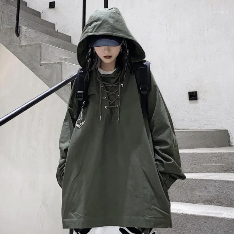 Ins Hong Kong Estilo Hoodies de Manga Comprida Mulheres Solto Safari Tops Preto Supersize Suéters