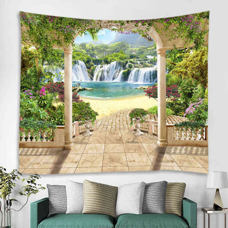 Wodoodpadowy okno 3D Wodospad dekoracyjny dywan sypialnia tło ściana bohemiczna tapeta J220804