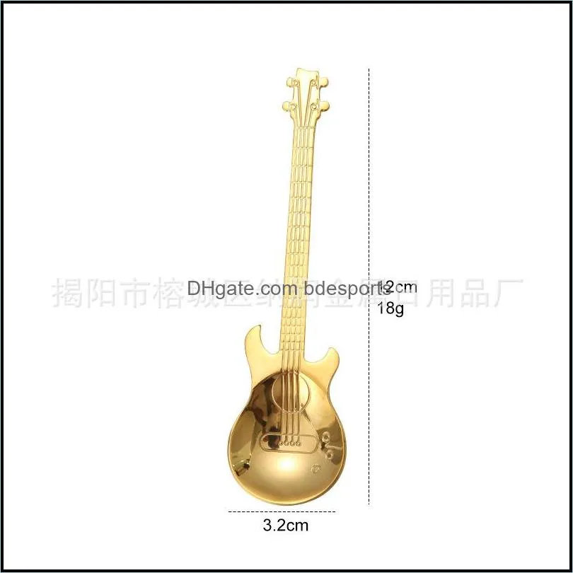 Stainless Steel Coffee Spoon Snack Gold Plated Music Guitar Spoons Dessert Originality Stir Kitchen Accessories New 3 9nr M2