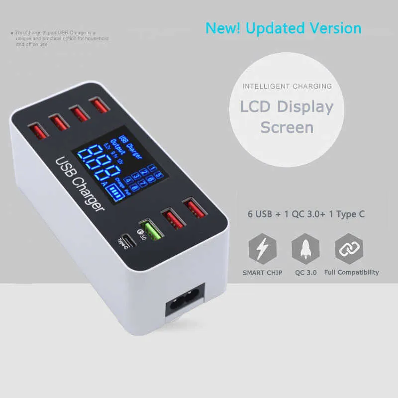 40W 빠른 멀티 포트 USB 충전기 허브 충전 3.0 유형 C USB 충전 스테이션 데스크탑 충전기 빠른 LED 디스플레이 8 포트 멀티 포트