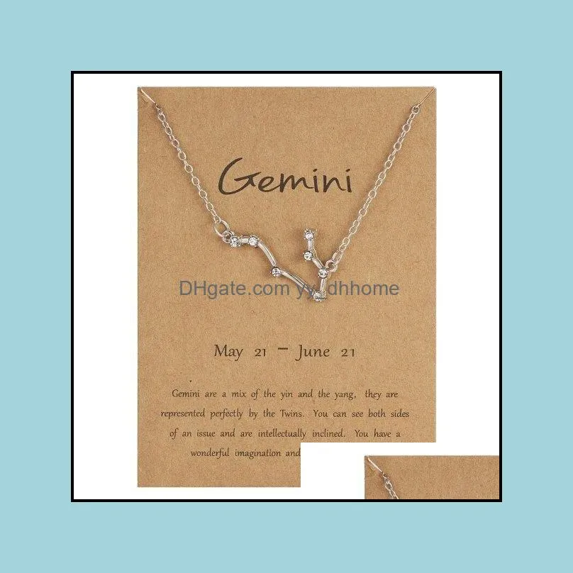 Crystal Constellation Necklace Simple Star Sign Pendants Short Chain Choker Necklaces for Women Jewelry