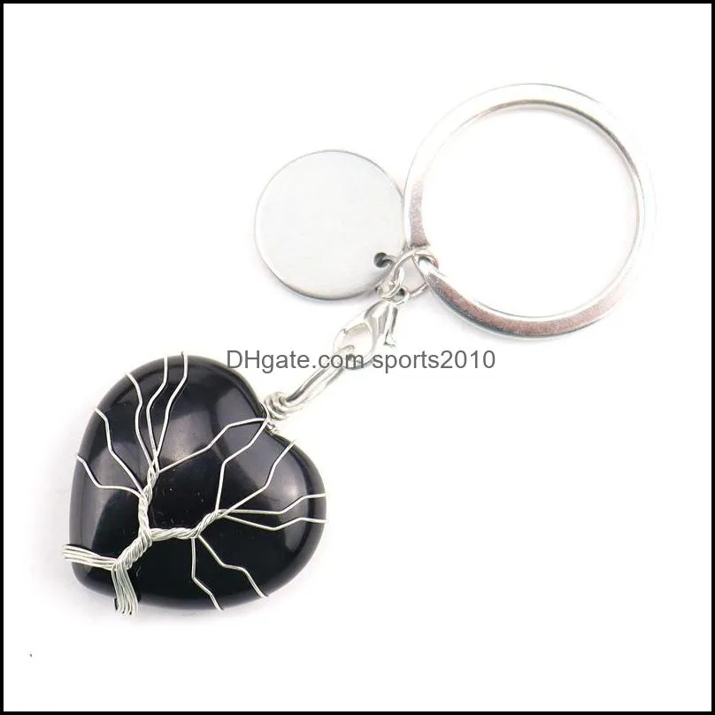 handmade tree of life key rings heart natural stone healing crystal quartz keychain keys chain key ring