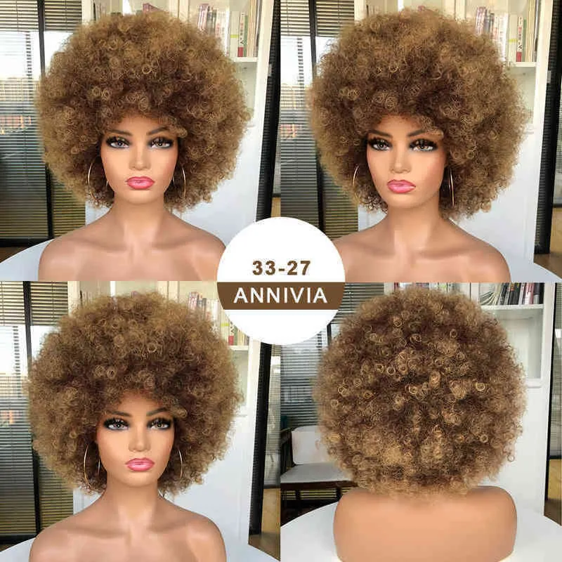 Perucas sintéticas de cabelo cosplay afro peruca cacheada com franja perucas de cabelo fofas curtas para mulheres negras ombre sintético Cosplay loira natural 220225