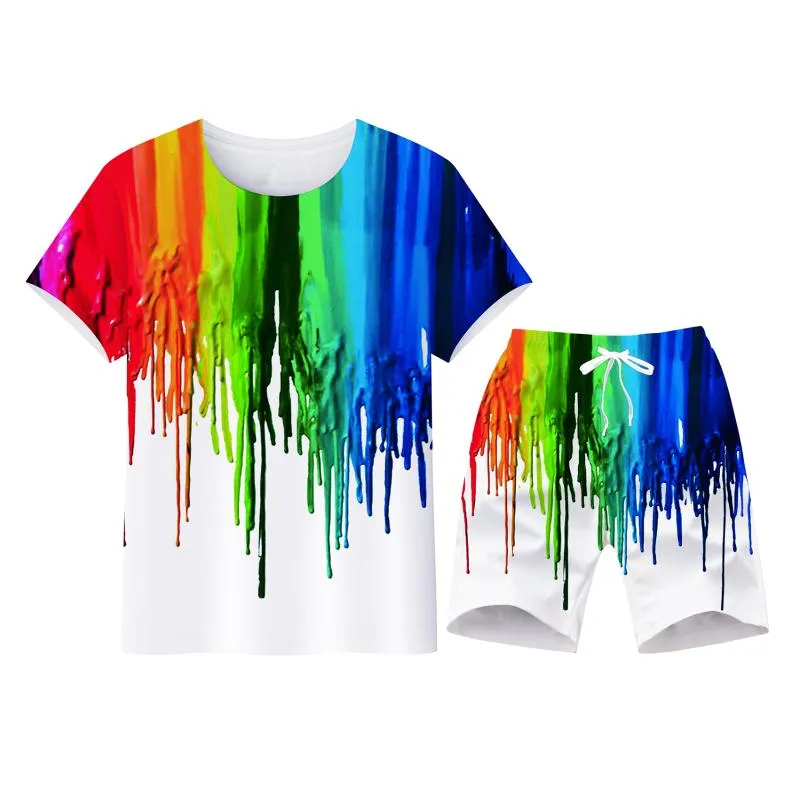 Herrspårar Europeiska och amerikanska graffitikonstmålning T-shirt Men 3D-tryckning Creative Sport Fashion Shorts Clothingmen's