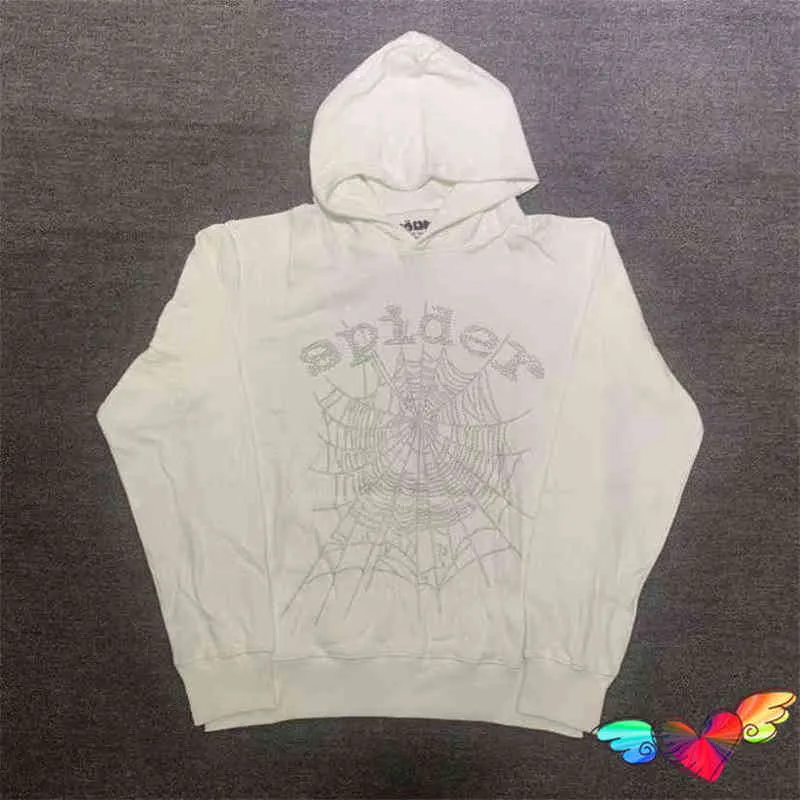 2022 Puff Print White Hoodie Мужчины Женщины Web Graphic Quality Spider Hoodie Heavy Fabric Young Thug Sweatshirts