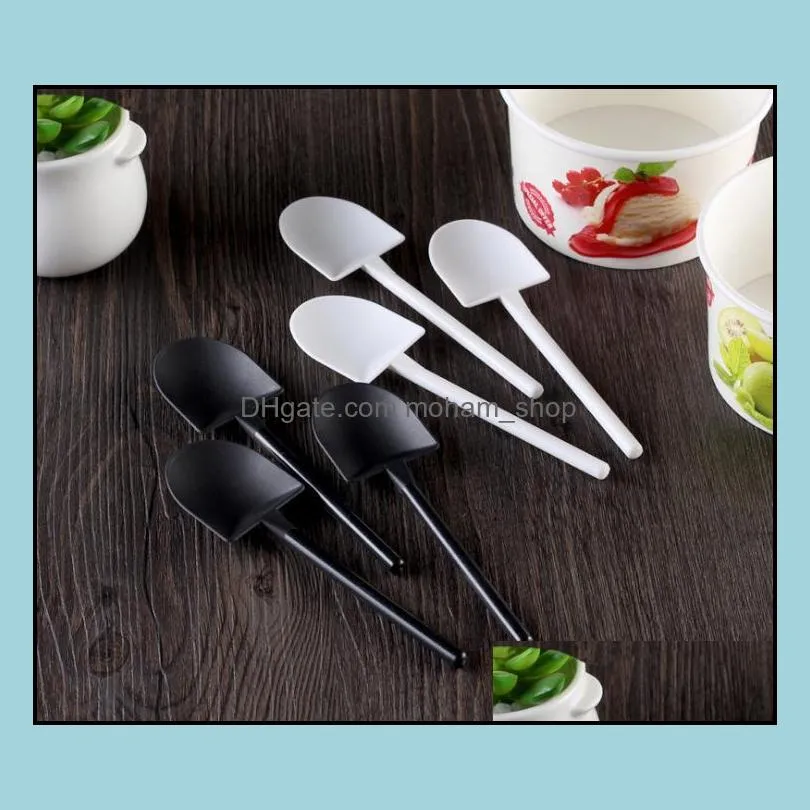 free shipping disposable potted pure black white ice cream scoop shovel small potted flower pot spoon sn310