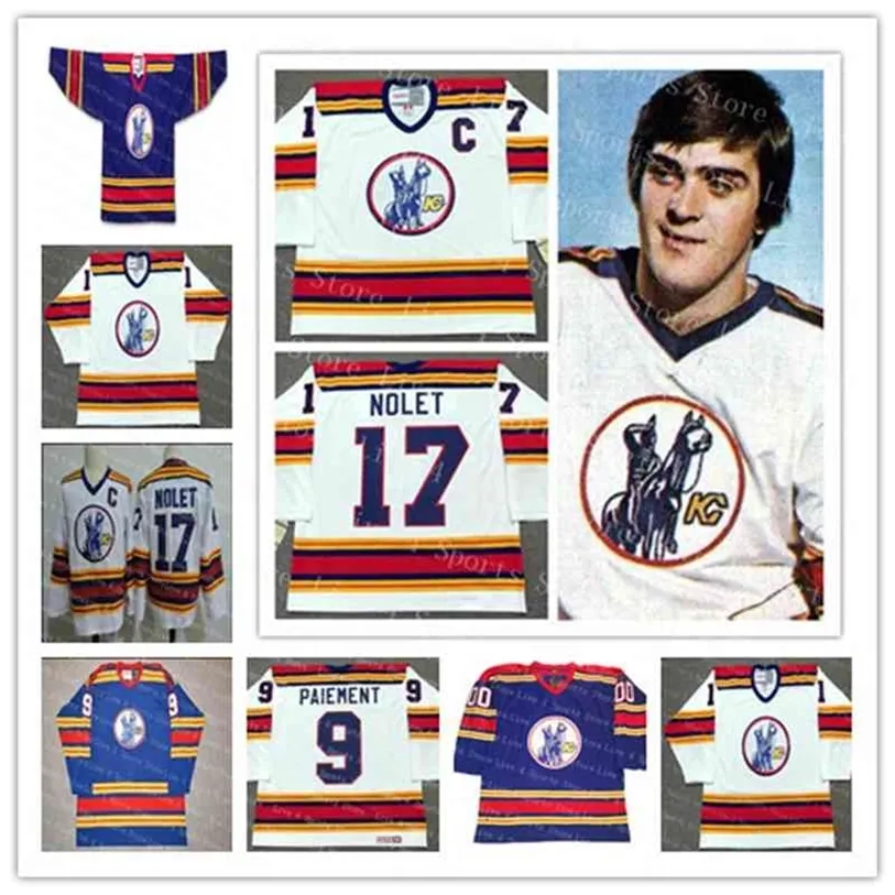 Nivip Custom Kansas City Scouts Men's College Hockey Simon Nolet Denis Herron Steve Durbano White Blue Alternate1974-1976 Vintage Name Jerseys