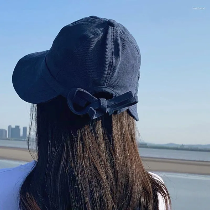 Wide Brim Hats Blue Spring Summer Women Girls Fishing Caps Visor Bow Back Sun Beach Buckets Fisherman Solid Color Lady Sports CapsWide Wend2