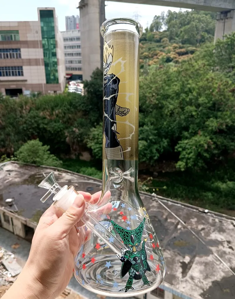 14 pollici mano pittura olio Dab Rigs narghilè vetro acqua bong beaker pipe accessori