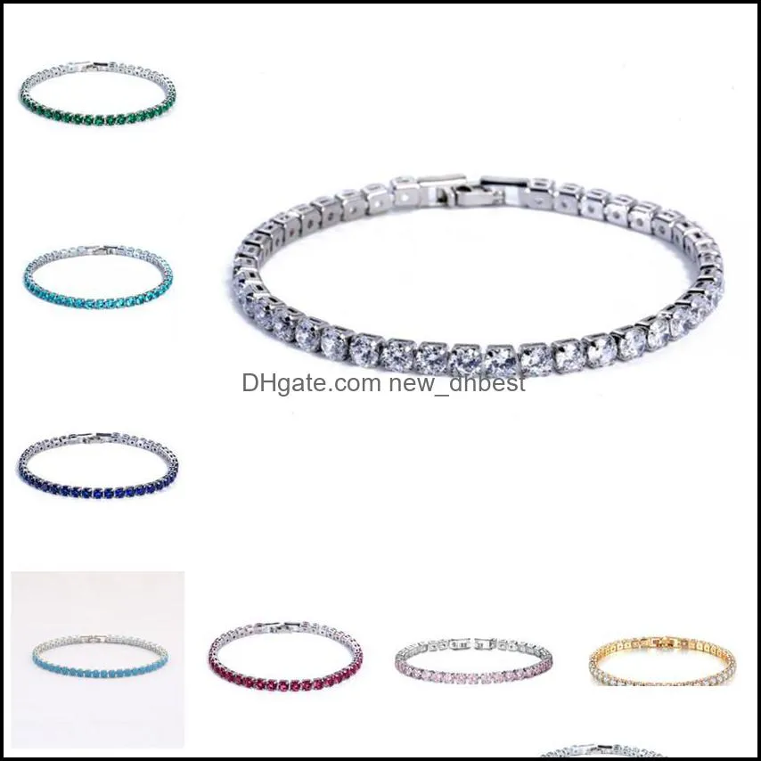 Pulseiras de tênis joias de luxo 4 mm zircônia cúbica gelada corrente de casamento de cristal para mulheres masculinas pulseira de ouro prata entrega direta 2021 hehd5