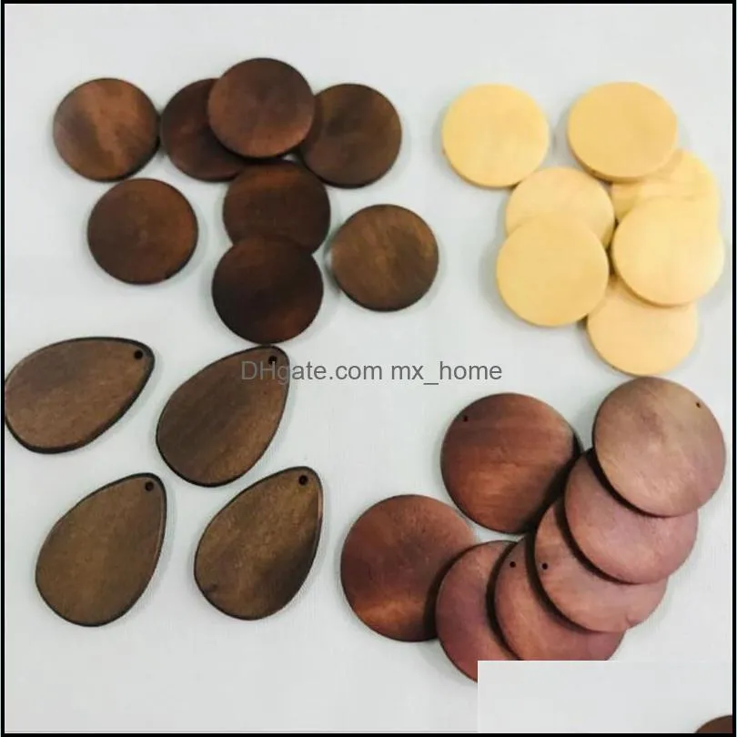 5cm Water Drop Shape Pendant 4cm Round Wood Chip DIY Beaded Accessories Heart Festival Decor with Hole